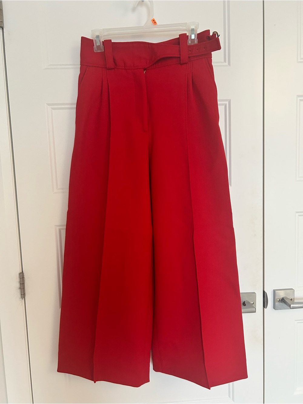 Sézane Aldo High-Waist Wide Leg Red Trousers with Belt (petite length 5’3” & und